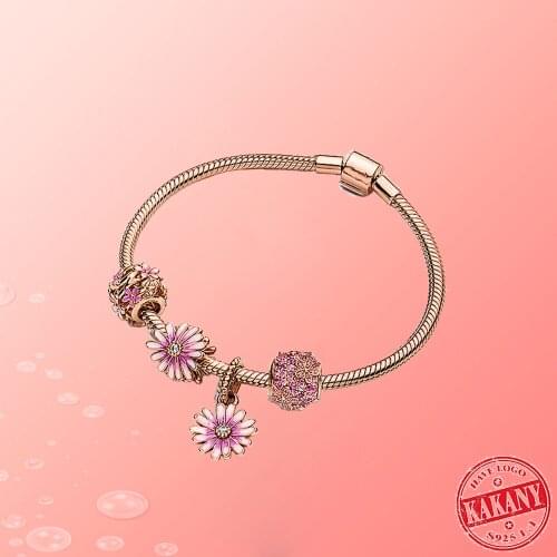 2020 New Style 925 Sterling Silver Charm Bracelet Women Shiny Daisy Set, Suitable For Original Beads DIY Jewelry Gifts For Women