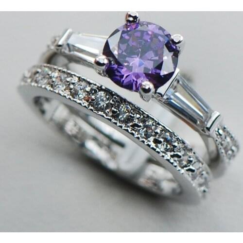 Purple Crystal Zircon 925 Sterling Silver Top Quality Fancy Jewelry Engagement Wedding Two Ring Size 5 6 7 8 9 10 F1098