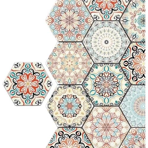 10PCS Retro Hexagon TilesStickers Waterproof Anti-Slip Self Adhesive Wallpaper for Bathroom Kitchen Wall Floor Home Decoration