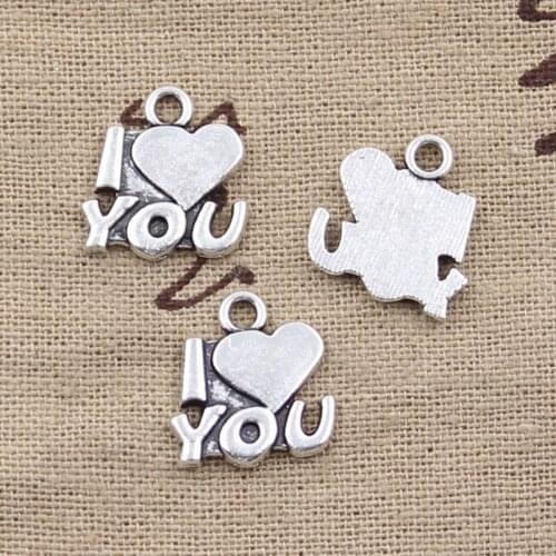 15pcs Charms Heart I Love You 15x14mm Antique Silver Color Pendants Making DIY Handmade Tibetan Finding Jewelry