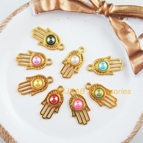 32Pcs Gold Color Retro Palm Mixed Acrylic Charms Pendants 11x21mm