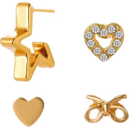 4 PCS cute stud earrings set for women piercing heart star bow-knot studs ear cuff set earing jewelry accesories for girls