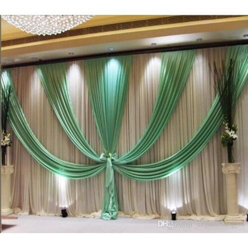 Express free 3x6M meter shipping ice silk wedding stage backdrops decoration romantic wedding curtain with swags sequins