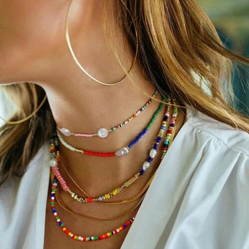 Boho Shell Beaded Choker Beautiful Colorful Crystal Beads Layering Necklace New Design 2021 Summer Beach Jewelry Gifts for Her