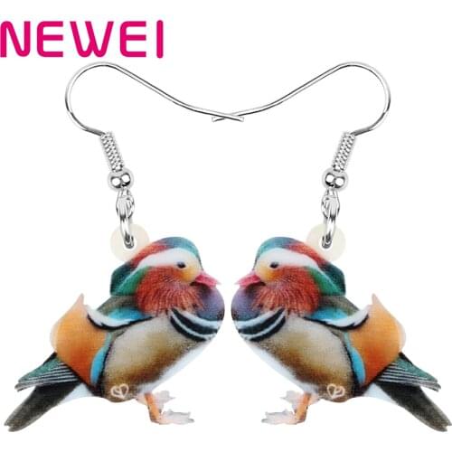 Newei Acrylic Mandarin Duck Earrings Big Cute Long Print Animal Dangle Drop Jewelry For Women Girls Lover Charm Gifts Decoration