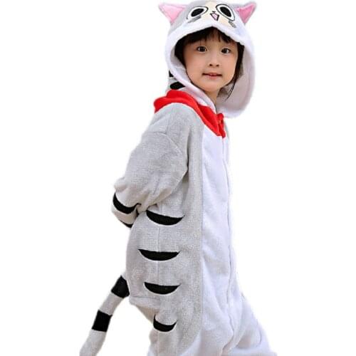 Kigurumi Children Pajamas for Girls Boys Winter Flannel Cartoon Cat Kids Boys Girls Pijamas Baby Pajamas Sleepwear Onesies