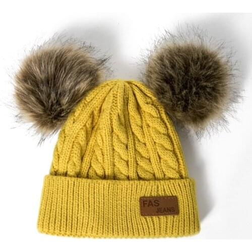 2-pices Beanies Baby Hat Pompon Winter Children Hat Knitted Cute Cap For Girls Boys Casual Solid Color Girls Hat Baby Beanies