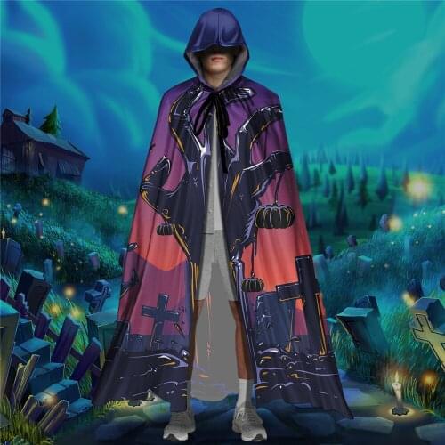 Halloweentown Gothic Print Unisex Hooded Cloak Medieval Witchesr Adult LongHood Vampire Cape Halloween Capes Cosplay Costume