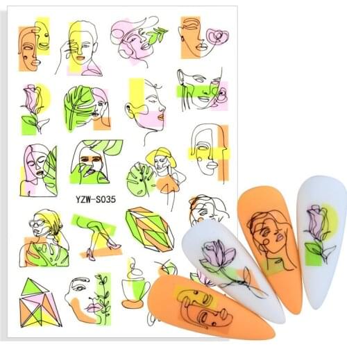 Hot! Fashion 3d sticker model colorful black line Abstract image nail girl stickers Sexy 3D nail sticker slider for nail art