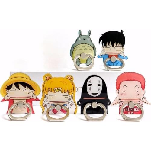 Hot Sales 1 Piece High Quality ABS Cartoon Lufy Totoro No-face Man Mobile Phone Holder Ring Smartphone Ring Holder Stand