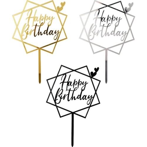 Square Shape Happy Birthday Cake Topper Decoration Card Acrylic Party Birthday Cake Topper Decoration New Arrival 2021