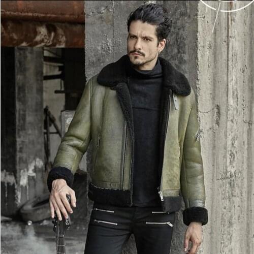 Grenn Color Mens Shearling Jacket B3 Sheepskin Jacket Original Flying Jacket