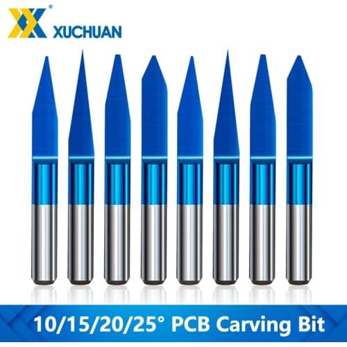 10pcs set V Shape Milling Cutter 3.175mm PCB Engraving Bit Nano Blue Coated Carving Cutter 10 15 20 25 Degrees CNC Router Bit