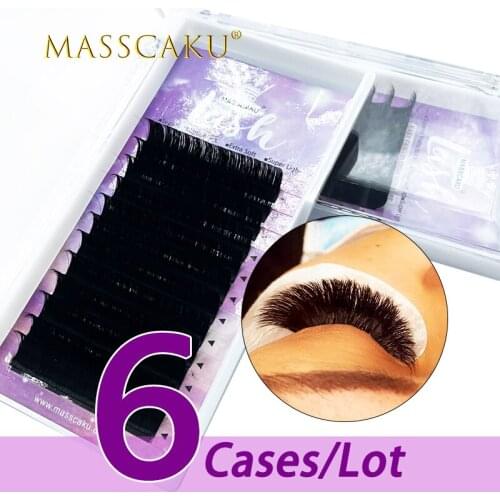MASSCAKU 6case/lot spplies oem 100% handmade natural soft false lashes mixed length mink eyelash easy fanning eyelash extension