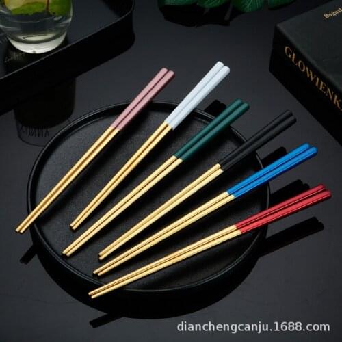 New Net Red Stainless Steel Chopsticks Titanium Plated Tableware Family Style Anti-scald Non-slip Square Chopsticks