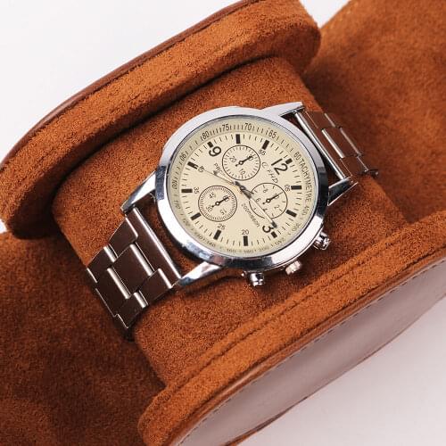 New Product Single Watch Box Pu Leather Brown Slots Flexible Bracket Holder Watch for Business Travel Storage Easy To Carry