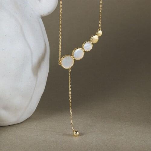 Real 925 Sterling Silver Multi Rounds Pendant Necklace For Women Fine Jewelry, Simple White Shell Necklaces Bead Tassel Woman