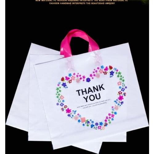 30*25cm +6cm "Thank You" Plastic Bag Wedding Jewelry Candy Gifts Packaging Bag heart Plastic Gift Bags With Handle