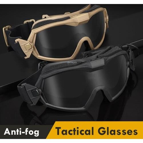 Anti-fog Tactical Military Glasses Army Combat Shooting Protective Goggles Windproof Hunting CS Motorcycle Goggles 2 Lens