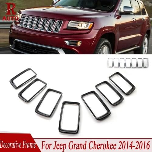 R-AUTO 7 Pcs/Set Racing Grills Front Insert Chrome/Black Mesh Vent Hole Trim Bezel Ring Cove For Jeep Grand Cherokee 2014-2016