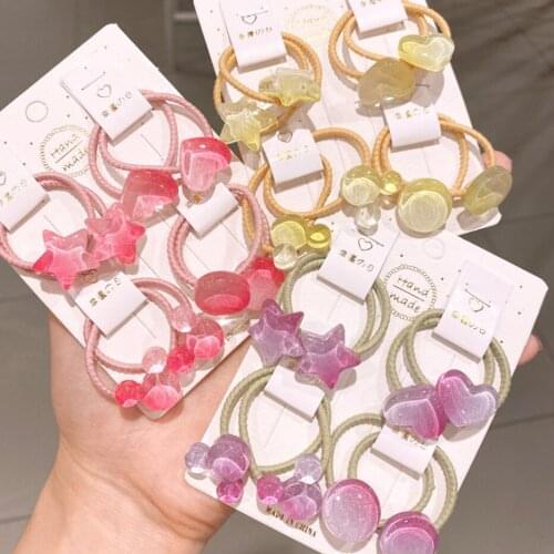 8pcs New Hair Rubber Ropes Cute Fruit Princess Gradient Headwear Girls Elastic Hair Bands Children Accessories Baby Headdress