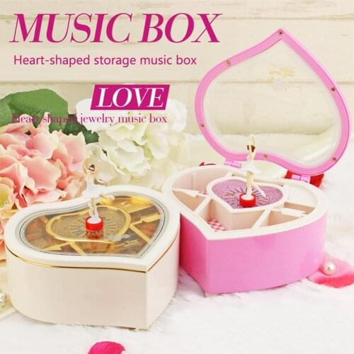 Romantic Love Heart Shaped Hand Cranked Music Box Plastic Metal Ballerina Musical Boxes Home Decoration Ornaments Birthday Gift