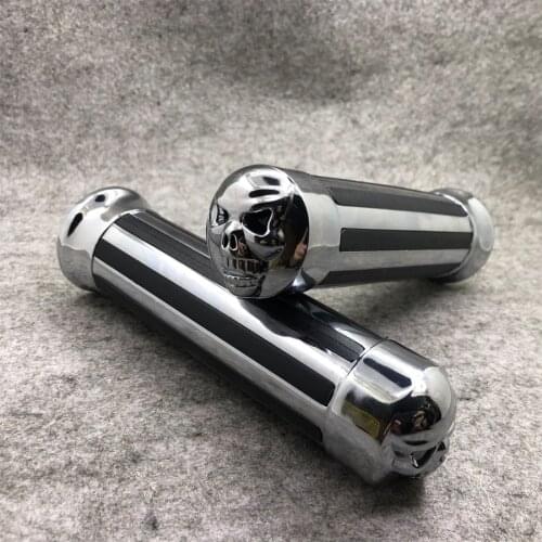 25MM Aluminum Chrome Motorcycle Handlebar Skull Bar End Motorbike Hand Grips For Kawasaki Vulcan Suzuki Harley Davidson Honda