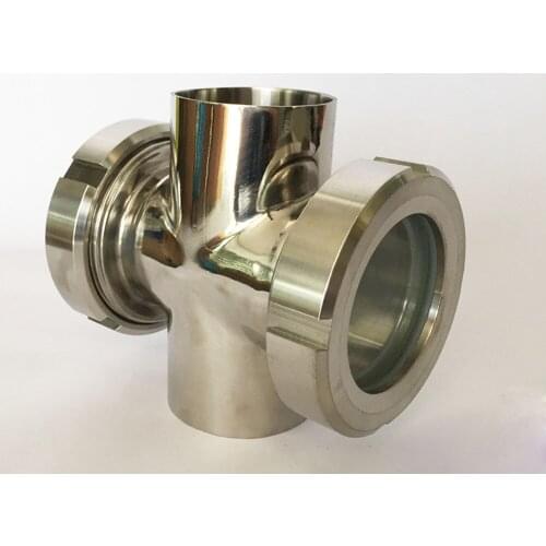 Sanitary 4-way Sight Glass 304 Stainless Steel Cross Welded Observation Pipe Sight Hole 63/76/89mm