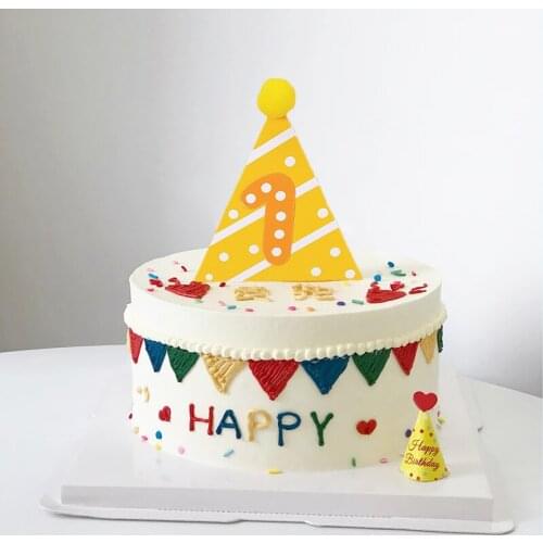 Happy Birthday Cake Toppers Triangle One Year Old Boy or Girl Birthday Cake Topper Baby Shower Baking Cake Decoration