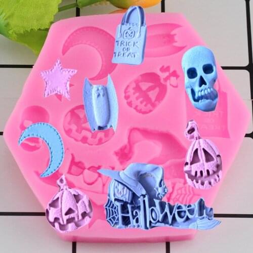 Halloween Skull Head Pumpkin Cake Border Silicone Mold Bat Moon Chocolate Fondant Cake Decorating Tools Candy Resin Clay Molds