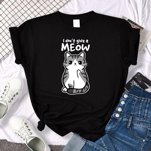 I don't give a meow Funny cat Cartoon animal print T-shirts ladys big size Comfortable kawaii top womens Soft Skin-friendly tees
