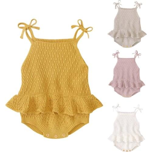 Infant Baby Girls Knitting Sleeveless Solid Color Jumpsuit Spring Autumn Korean Style Newborn Baby Girls Knitting Bodysuits