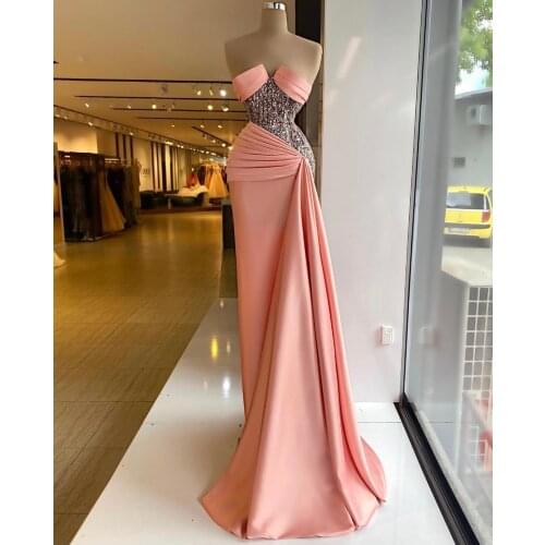 Gorgeous Pink Mermaid Prom Dresses robes de soirée Sweetheart Beaded Evening Gowns Sweep Train Satin Party Dress