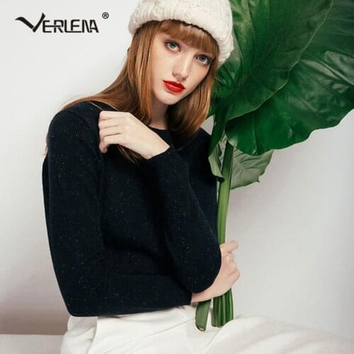 VERLENA 2019 Clearance Products Cropped O-Neck Long Sleeve Sweater Black Knitted Jumper Super Cheap Best Pirce Autumn Pullover
