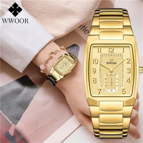 WWOOR 2021 New Gold Women Watches Creative Steel Womens Bracelet Wrist Watches Ladies Square Waterproof Female Relogio Feminino