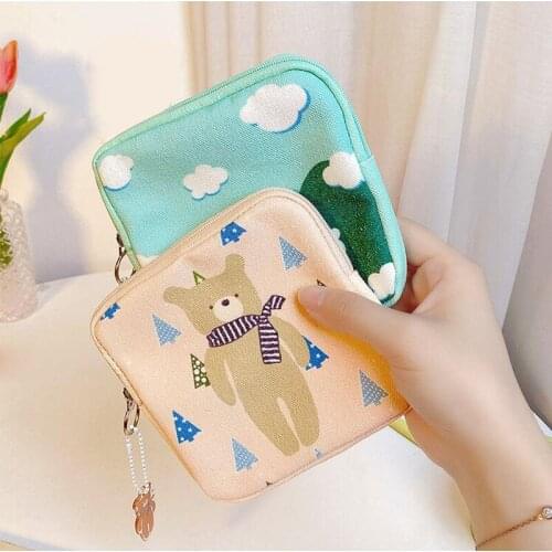 Women Girl Napkin Sanitary Pad Towel Pouches Storage Bag Cute Animal Printed Credit Card Coin Cosmetics Earphone Holder Case