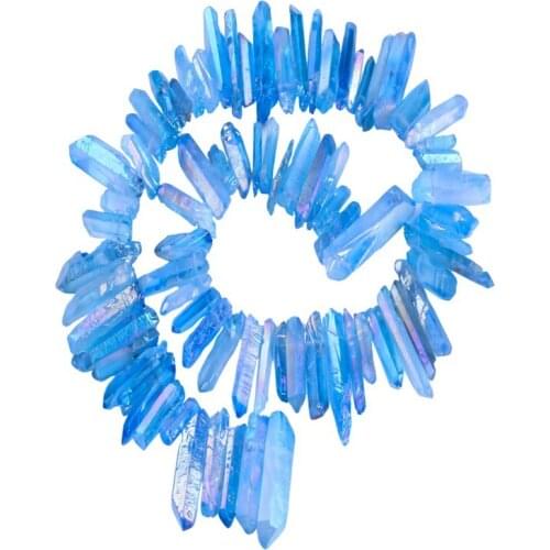 1 Strand Colorful Raw Quartz Long Point Pendants Rock Crystal Quartz Top Drilled Electroplated Druzy Pendants Stick Spike Beads