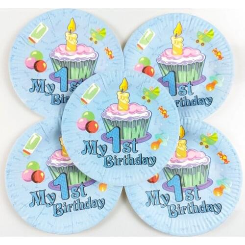 10pcs/lot First Birthday Theme Plates Kids Boys Favors Dishes Birthday Events Party Baby Shower Decoration Tableware Supplies