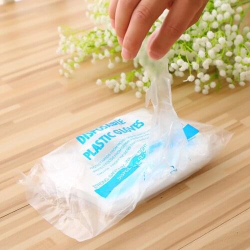 100 food grade disposable gloves, plastic transparent PE sanitary gloves with thickened film for catering kitchen