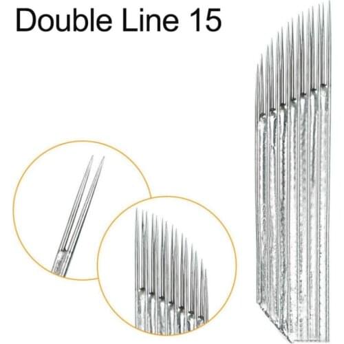 100pcs Microblading 15 Pins Permanent Makeup Eyebrow & Lips Tattoo 3D Embroidery Double Row Needles Manual Pen Blades