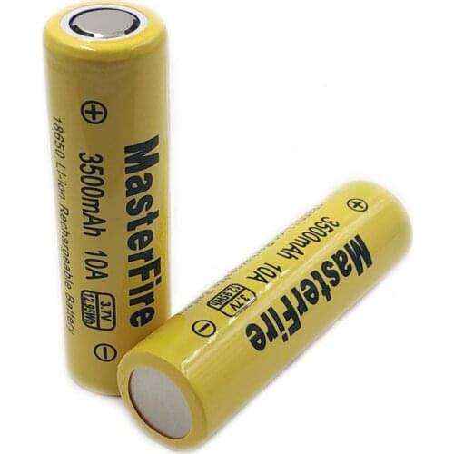 2pcs/lot MasterFire 18650 3500mah 3.7V 12.95Wh Li-ion Rechargeable Battery Flashlight Lithium Batteries Cell 10A Discharge
