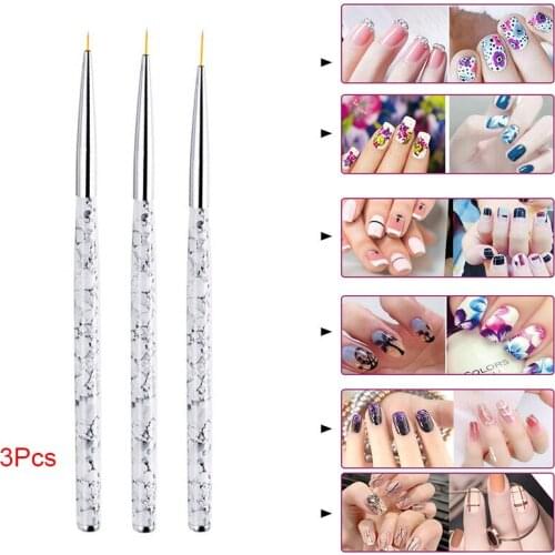 3Pcs Nail Pen Drawing Painting Brushes Marble Pattern Nail Hook Flower Pen Fine Liner Detailing Pen For UV Gel Polish Manicure