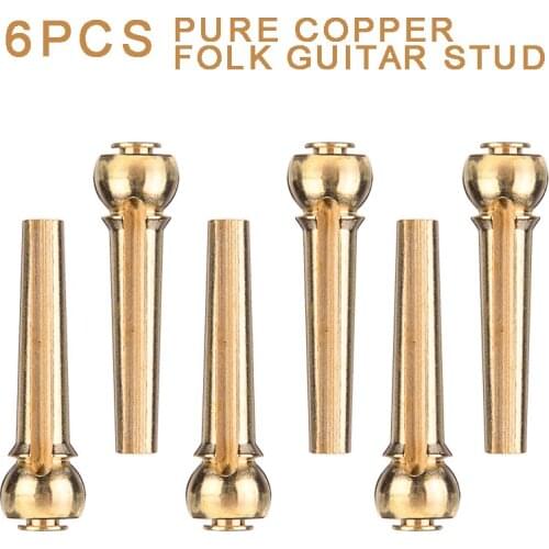 6pcs Gold Brass Metal Acoustic Guitar Bridge Pegs Durable String Nail Pins Set Parts for Guitar Instruments Spare Accessories