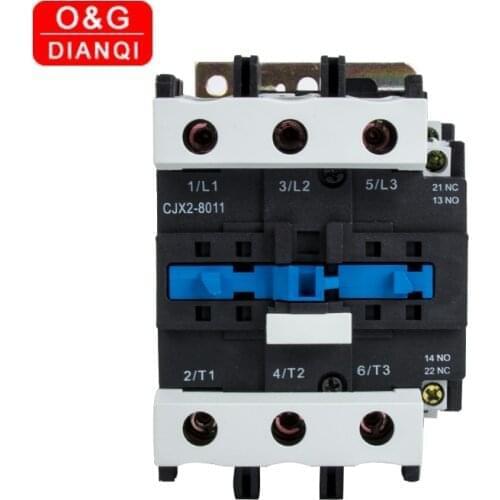 80A AC Contactor CJX2-8011 8001 LC1 3Phase 3-Pole NO Coil Voltage 380V 220V 24V 50Hz Din Rail Mounted 3P+1NO 1NC Contactor