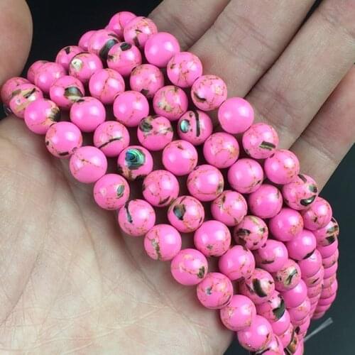 Pink Shell Turquoises Round Beads Loose Spacer Howlite Beads For Jewelry Making DIY Charms Bracelet Necklace 15''4/6/8/10/12mm