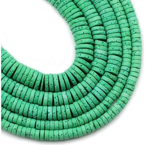 Flat Round Green Volcanic Stone Lava Beads Natural Loose Beads for Jewelry Making DIY Bracelet Earrings Accessories 15'' 4 6 8mm