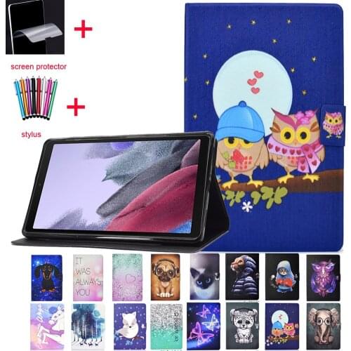For Samsung Galaxy Tab A7 Lite Case SM-T220 SM-T225 8.7 Inch Cartoon Leather Cover+screen protector+stylus