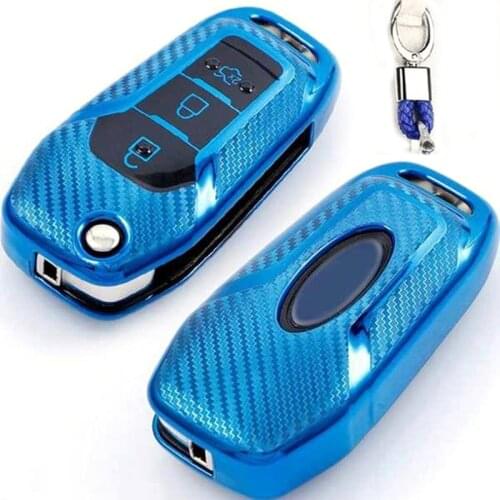 Carbon Fiber TPU Car Key Chain Cover Case Accessories Cap Holder for Ford Fusion Fiesta Escort Mondeo Everest Ranger