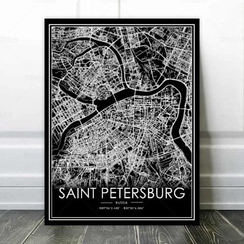 Black and White World City Map SAINT PETERSBURG Wall Art Canvas Poster Prints Nordic Style Paintings Picture Living Room decorat
