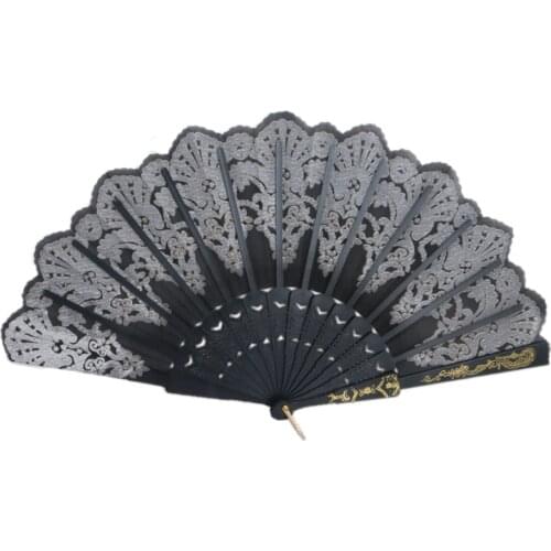 Black Spanish Style Dance Party Wedding Lace Silk Folding Hand Held Flower Fan